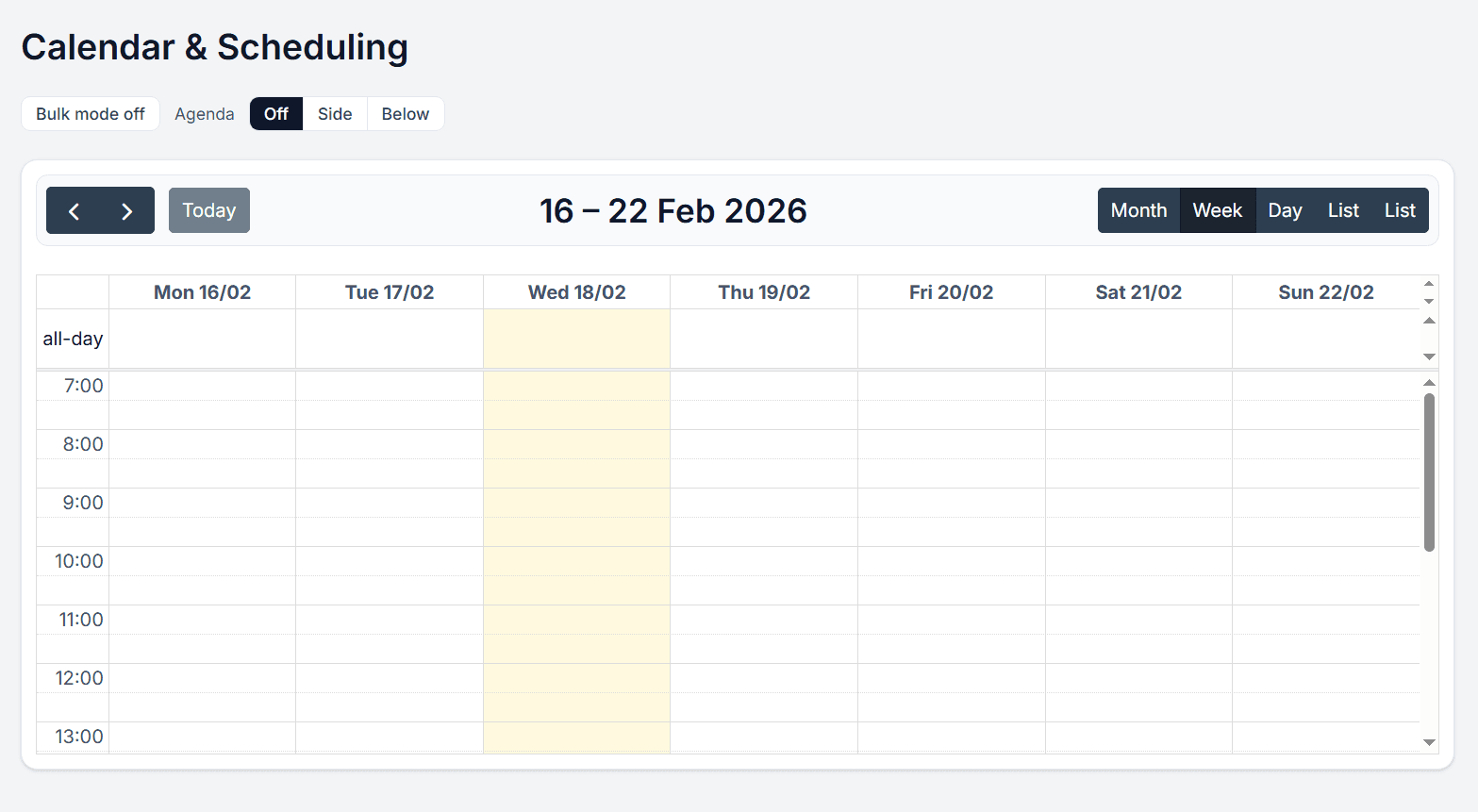 A calendar built to organize the working week