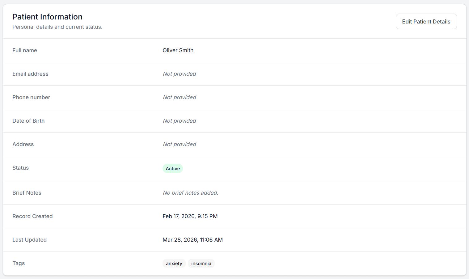 A patient record without information clutter